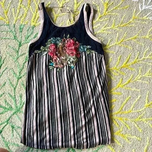 Free People Sleeveless Floral Lace Boho Summer Tank Top Size M Small Tie-Back